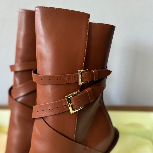 Burberry Boots Heeled Women Leather Tan Hadfield Size 39.5 /US 9.5 $1090 - Picture 10 of 15
